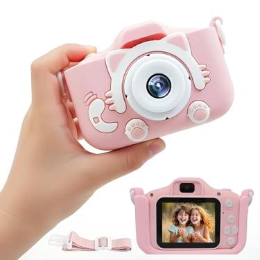 Imagem de Câmera Digital Infantil Portátil Fofa - Modo Selfie, Fotos e Vídeos, Filtros, Jogos, Suporta Cartão Micro-SD, Bateria Recarregável USB, Cordão de Pescoço e Case Antichoque para Crianças (Gatinho Rosa)