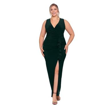 Imagem de Betsy & Adam Vestido feminino plus size longo sem mangas elástico gola V franzido, Floresta, 15 Plus Size