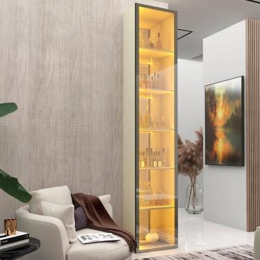 Imagem de Cristaleira 1 Porta Reflecta com Fita Led e Espelho 100% Mdf Luminare Off White