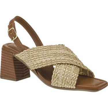 Imagem de Sandália Feminina Salto Bloco Grosso Médio Ráfia Confortável - LAZZLU,