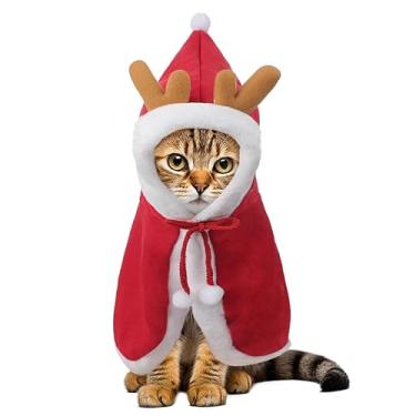 Imagem de Capa engraçada de Natal para animais de estimação com chifres de alce, capa para cosplay, fantasia de gatinho e cachorrinho, roupas de ano novo, roupas fofas de Papai Noel, capa para animais de