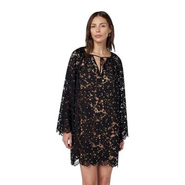 Imagem de Michael Kors Vestido feminino de renda com decote em V, Preto, M