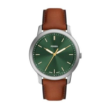 Imagem de Fossil Relógio masculino minimalista de couro marrom com três ponteiros, Marrom