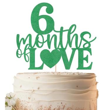 Imagem de EONNCNT Topper de bolo 6 meses de amor - suprimentos de decoração de bolo de meio aniversário com glitter verde para chá de bebê, revelação de gênero ou 1/2 suprimentos de festa de aniversário