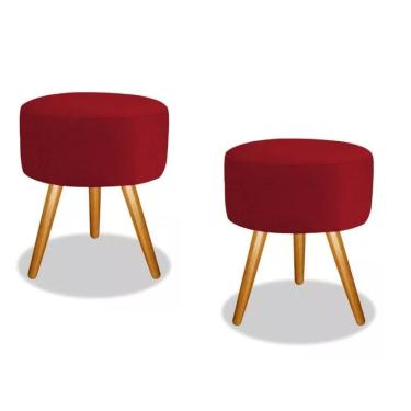 Imagem de Kit 02 Puffs Redondo Luxo Suede Pés Palito Decorativo Bela