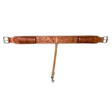 Imagem de Hulara Cinto de couro esculpido ocidental com cintura traseira do flanco traseiro com alça Bucking Comfytack | Cinto de alta qualidade Flanco Cinch Couro Cavalo Circunferência Bronzeado