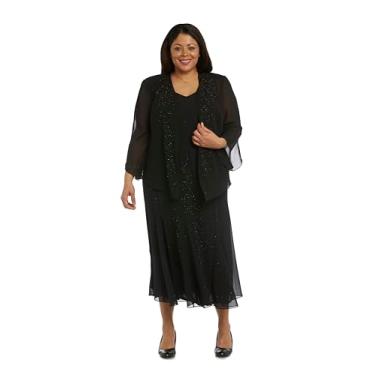 Imagem de R&M Richards Conjunto de vestido feminino plus size brilhante elegante transparente, Preto, 54