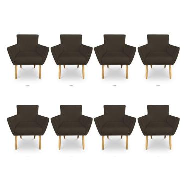 Imagem de Kit 8 Poltronas Decorativa Leticia Suede Marrom Pés Palito Castanho - Pallazio