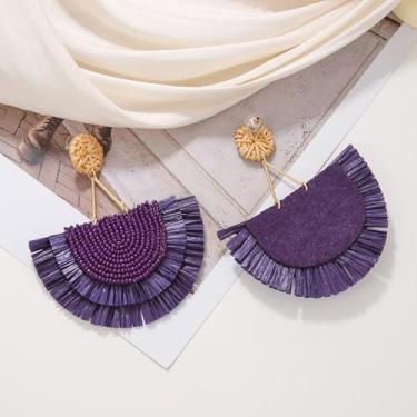 Imagem de Brincos de franja com contas boêmias com franja longa pendente, brincos de ráfia para mulheres, no size, Metal, Sem pedra preciosa