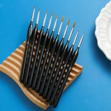 Imagem de Conjunto de 10 pincéis de pintura de detalhes finos para pintura acrílica a óleo em aquarela com ponta redonda para modelos de tela em miniatura
