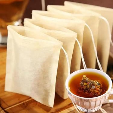 Imagem de 100 sacos de filtro de chá descartáveis com cordão, tecido não tecido, sacos de filtro de chá para café, especiarias, utensílios de cozinha de vários tamanhos, M (6 * 8 cm)