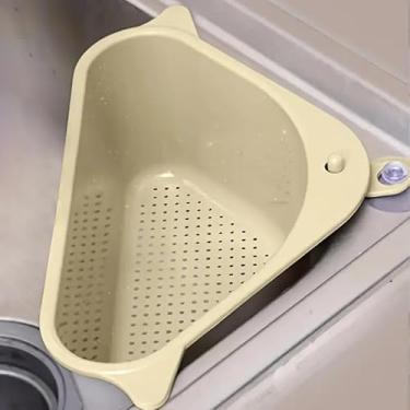 Imagem de 1 cesta de filtro de pia triangular com ventosa, cesta coletora de alimentos para lavar legumes e frutas, ideal para filtragem de restos de alimentos, plástico durável, amarelo
