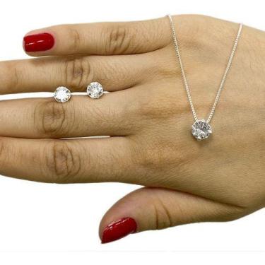 Imagem de Colar Corrente E Brinco Ponto Luz Redondo Banhado Prata 925 - Papillon