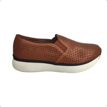Imagem de Tenis Feminino Giulia Domna Slip on Vazado Couro Macio 247, 35, Camel