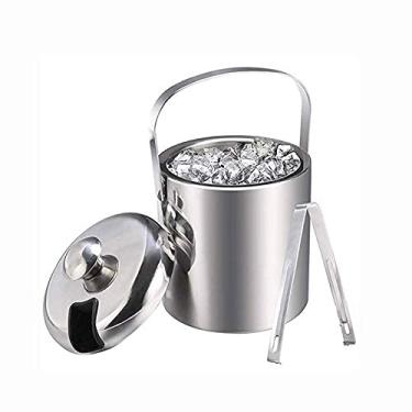 Imagem de JYXYXSCP Balde de gelo com clipes de gelo de aço inoxidável, balde de gelo de camada dupla com tampa, refrigerador de vinho prateado para bar