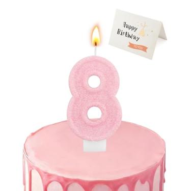 Imagem de Vela de aniversário rosa brilhante em formato de números (rosa brilhante, número 8)