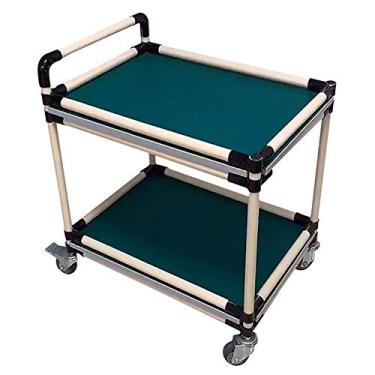 Imagem de Carrinho móvel portátil multifuncional, carrinho utilitário/serviço de 2 prateleiras com alça ergonômica, carrinho de garagem com rodinhas para oficina/limpeza/fabricação industrial, carga de 200 kg