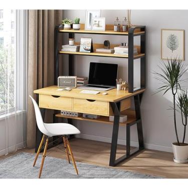 Imagem de Mesa de jogos moderna e simples mesa de computador com gavetas e estante de livros, combinação de mesa de estudo para estudantes