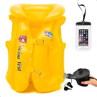 Imagem de Kit Colete Criança Piscina + Bomba Encher Capa Prova D'água-Unissex
