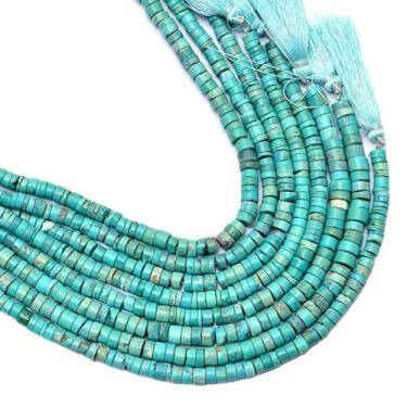Imagem de Lady Works Fio de pedra natural Arizona Turquesa de 33 cm, contas lisas de roda de 4 mm para fazer joias DIY. | Beads_01655, azul