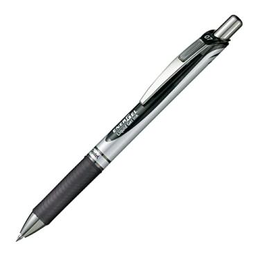Imagem de Pentel Caneta esferográfica Energel Knock, ponta triagle de 0,7 mm, tinta preta, corpo prateado com detalhe preto (BL77-A)
