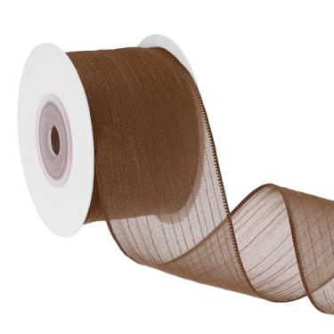 Imagem de PATIKIL Fita metálica de 4 cm, fita transparente com fio de Natal, rolo ondulado metálico para laços, grinaldas, festas, decoração de casa, artesanato, árvore de Natal, 10 jardas (marrom)