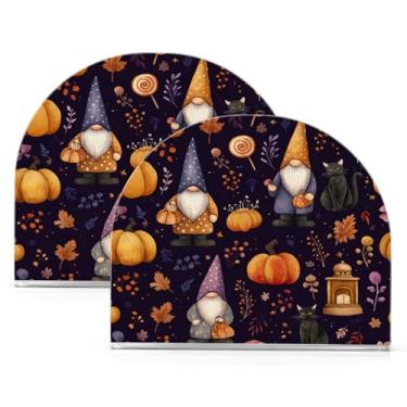 Imagem de ATTX Pacote com 2 porta-guardanapos de acrílico de Halloween com design de potes de doces de gnomos fofos - organizador de mesa decorativo para cozinha, restaurante, decoração de férias de casa #402
