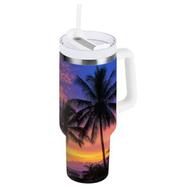 Imagem de Blueangle Copo isolado de 850 g com alça e tampa de canudo - Caneca de viagem de aço inoxidável à prova de vazamento, garrafa de água de palmeiras de coco a vácuo de parede dupla (54)