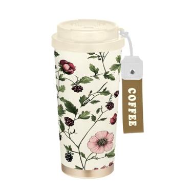 Imagem de SEHANY Caneca de viagem colorida de ervas silvestres de 500 ml Copos de café reutilizáveis revestidos de cerâmica com tampa à prova de vazamento, parede dupla, isolamento a vácuo, copo de café de aço