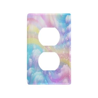 Imagem de Blueangle Placa de parede de tomada dupla em espiral de sorvete arco-íris, tamanho padrão, placas de cobertura de tomada elétrica de 1 gangue para decoração de quarto de escritório em casa, 4,53 x