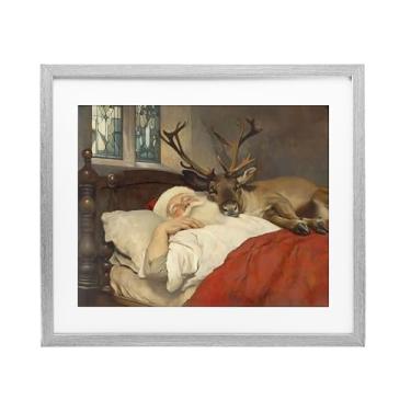 Imagem de Stupell Industries "Goodnight Santa & Reindeer", impressão emoldurada sob vidro, cinza, 40 x 33