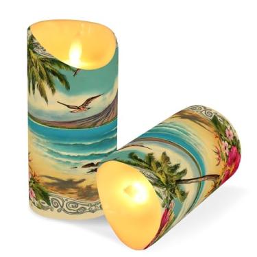 Imagem de ATTX Pacote com 2 velas havaianas vintage sem chama – Velas de pilar de LED de 7,6 cm x 15 cm com controle remoto e temporizador para casa, casamento, decoração de acampamento #420