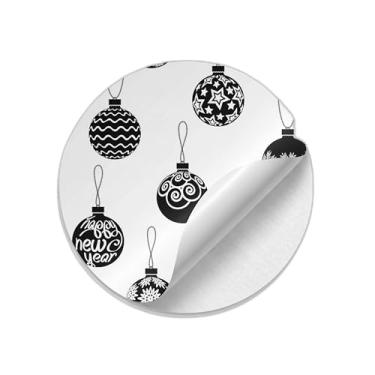 Imagem de Autocolantes Adesivos Natalinos 25 Unidades Estampa Bolas de Natal Pretas e Brancas - Tamanho 50x50cm