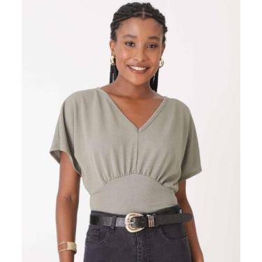 Imagem de Blusa Feminina Recorte Manga Curta Marisa-39062, Verde, GG