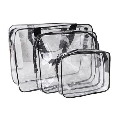 Imagem de Sacolas de Viagem Transparentes Maquiagem Portáteis em PVC 3 Peças com Zíper Flutuante para Embalagem Academia e Armazen