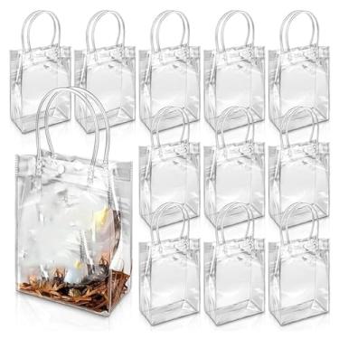 Imagem de 35 peças de sacos de presente de plástico transparente a granel - 15 x 16,3 x 7,5 cm sacos reutilizáveis para lembrancinhas de festa com alças e fita, sacolas transparentes para casamentos