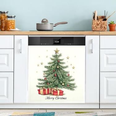 Imagem de xigua Capa magnética para lava-louças de árvore de Natal, adesivos magnéticos decorativos antiarranhões para painel de geladeira e lava-louças, decoração personalizada de cozinha doméstica 58 x 66 cm