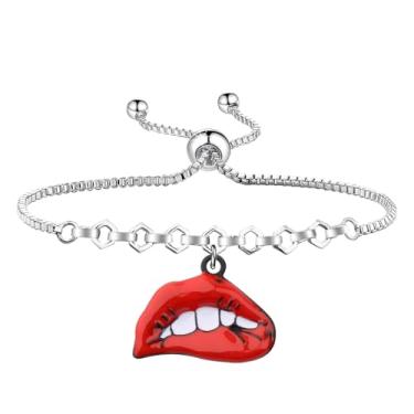 Imagem de UJIMS Presentes musicais inspirados em programas de terror pulseira de lábios vermelhos presentes temáticos de filmes de terror joias de fãs de personagens de terror (pulseira de lábios vermelhos)