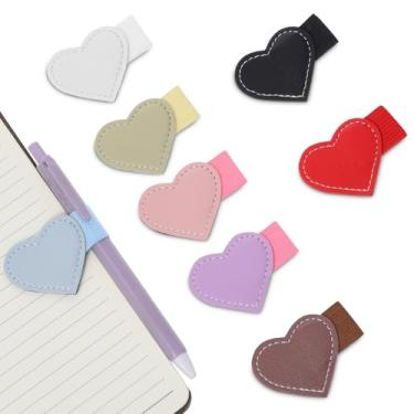 Imagem de Pacote com 8 porta-canetas de coração, porta-canetas de couro autoadesivo colorido para notebook com laço elástico, clipe de porta-lápis fofo para estudantes, diários, agendas, calendários, escola
