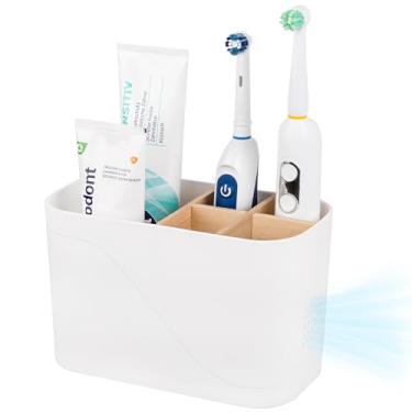 Imagem de Suportes de escova de dentes para banheiros, suporte elétrico de escova de dentes com divisórias de bambu organizador de escova de dentes e pasta de dente infantil para armazenamento de acessórios de