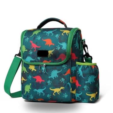 Imagem de Bolsa Térmica Lancheira Infantil para Marmita Quente e Frio Escolar com Alça Ajustável(Verde dinossauro)