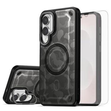 Imagem de Asuwish Capa de celular magnética para Samsung Galaxy S25 Edge com protetor de tela de vidro temperado e suporte rígido de proteção de carregamento sem fio pintado S25Edge 25S S 25 25Edge feminino