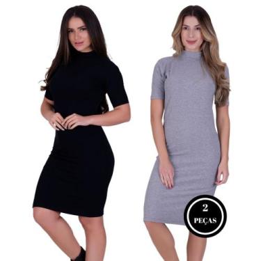 Imagem de Kit 2 Vestido Manga Curta Gola Alta Inverno Midi - c2 KIT 2 MONALISA P