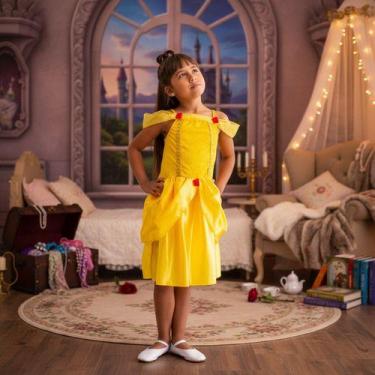 Imagem de Fantasia Infantil Princesa Bela Com Vestido Amarelo E Rosas - Pequenos