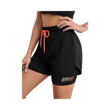 Imagem de Shorts Esportivos Femininos De Dupla Camada Com Cordão E Estampa De Le