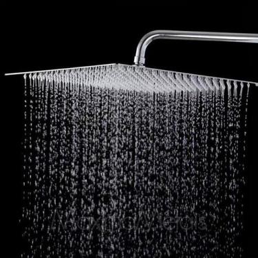 Imagem de Ducha Quadrada 40x40 Inox SUS304 40cm Borda Fina com Braço - Máxima Me