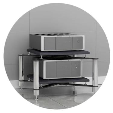 Imagem de Gabinete de áudio HiFi Prateleira AV Suporte de TV MDF de 1/2 camadas - Suporte resistente para toca-discos com espaço para impressora - Móveis multifuncionais para mídia de entretenimento doméstico