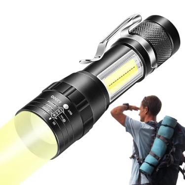 Imagem de Lanterna recarregável,Lanternas de alto lúmen recarregáveis ​​,Lanternas LED à prova d'água poderosas - Lanterna recarregável ajustável em 3 modos com luz lateral COB para viagens de e caminhadas