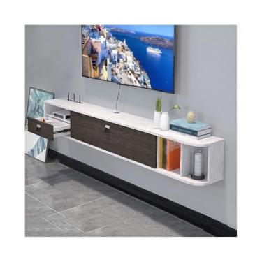 Imagem de Suporte de TV flutuante para armário de TV, armário de TV montado na parede, prateleiras flutuantes com porta para sala de estar e escritório unidade de parede de mídia (branco, grande)