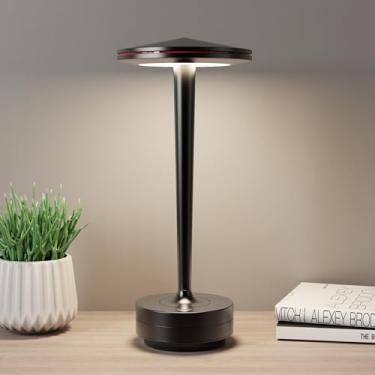 Imagem de YIBEN Candeeiro de mesa recarregável sem fio, luz LED portátil com bateria de LED 6000 mAh, lâmpada de mesa USB, para restaurantes ao ar livre (preto)